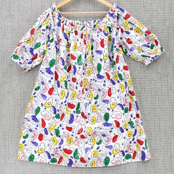 Eloquii Elements Off Shoulder Dress Women Plus 16 White Floral Print Cotton Rare - Picture 1 of 10
